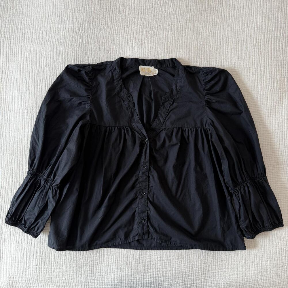 Nation LTD Black Pima Cotton Puff Sleeve Blouse Small